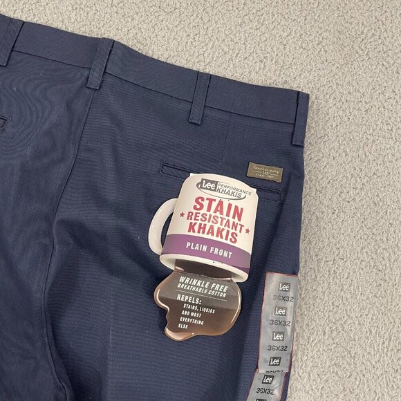 LEE Performance Khakis Men 36x32 Navy Flat Front Wrinkle Free  NEW/DEFECT - Picture 8 of 13